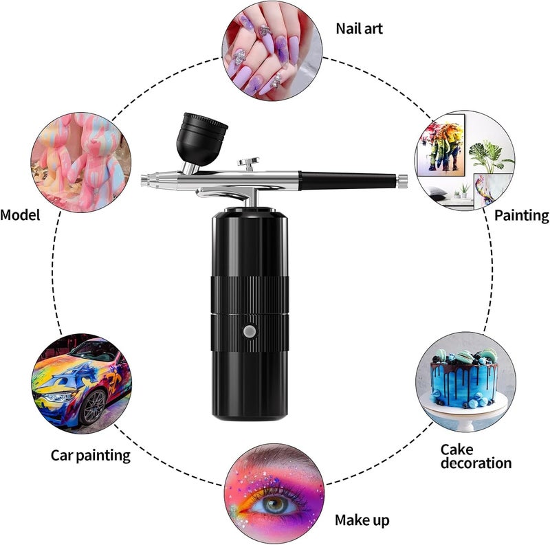 CBVCBV Airbrush Kit with Compressor Portable Airbrush Kit 48PSI High-Pressure Non-Clogging Air Brush Set Cordless Rechargeable with 0.3mm Nozzle and Cleaning Brush for Painting,Nail Art, Makeup (black) - Image 3
